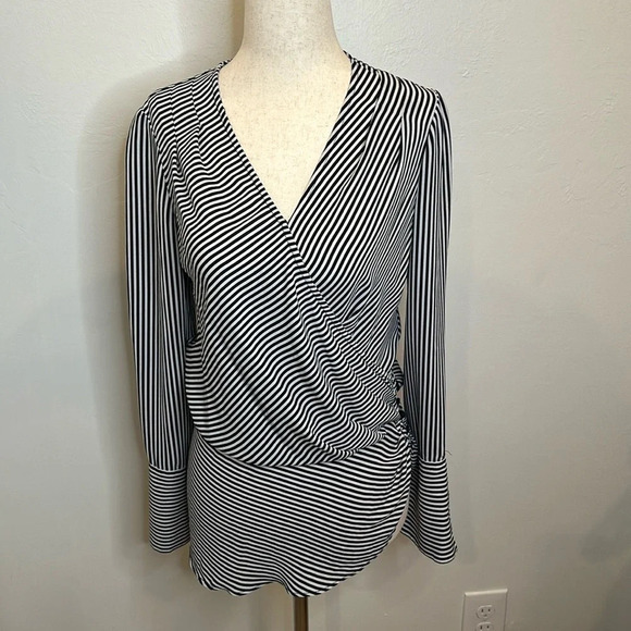 BADGLEY MISCHKA STRIPED WRAP BLOUSE - Picture 2 of 10